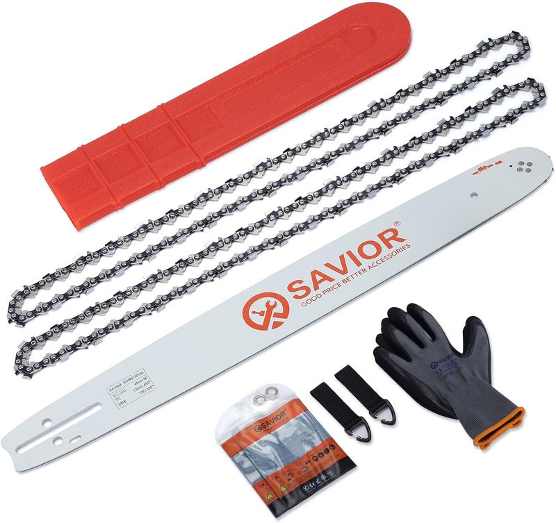 Savior 18 Inch Chainsaw Bar and Chain Combo .325" Pitch .050" Gauge, 72 Drive Links Replacement 180TXLBK095 584408 Chain Saw Bar, For Husqvarna 440, 455 rancher, Jonsered, McCulloch (2 Chains+ 1 Bar) - Image 1